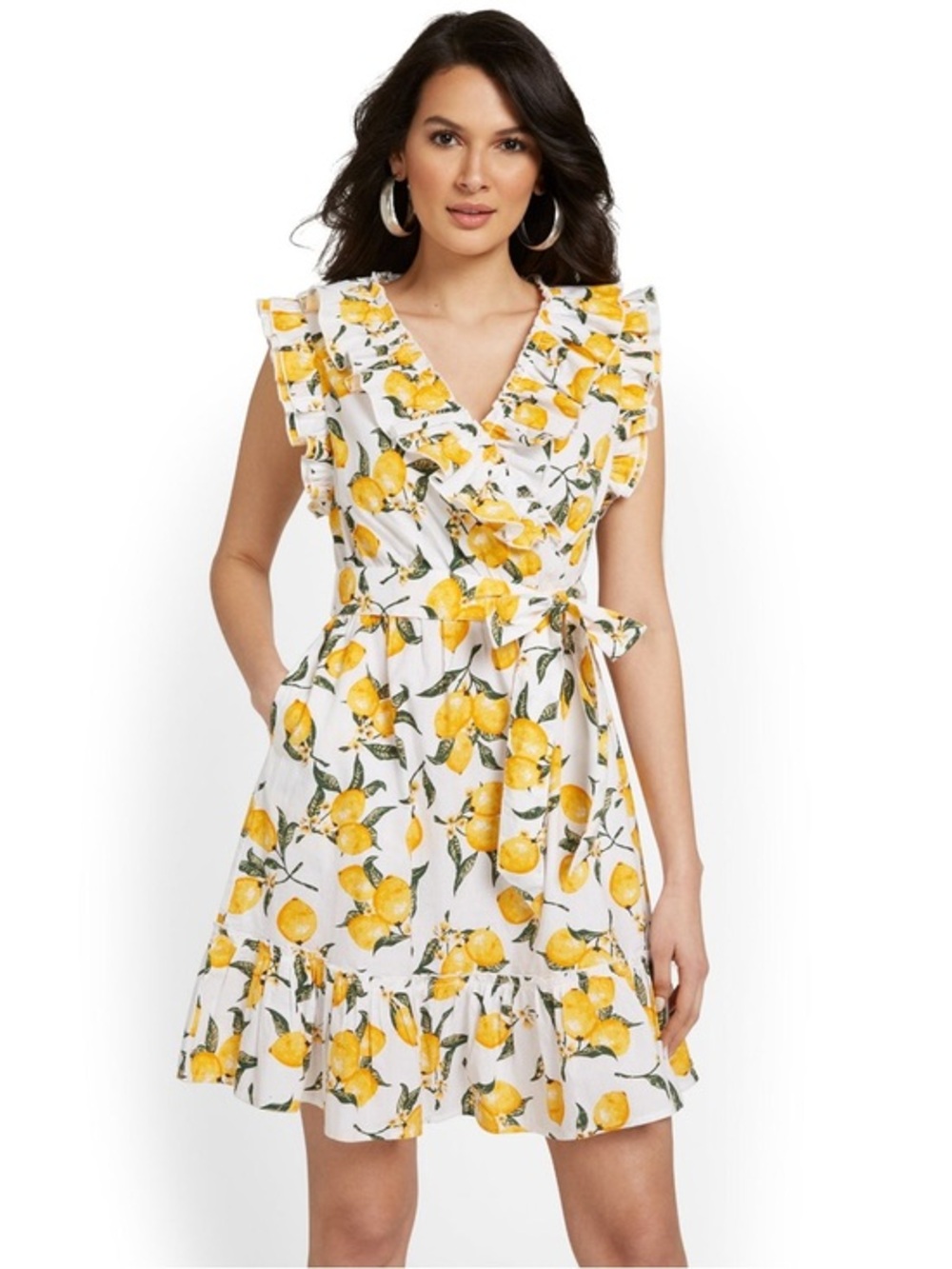 New York & Company NWT Lemon-Print Ruffle Mini Dress Size Extra Large